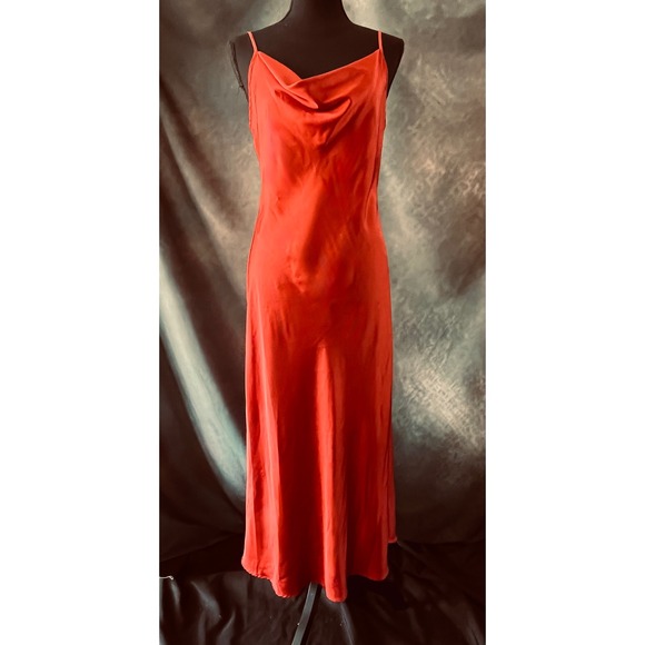 Nicole Miller NY Rust Satin Cowl Neck Slip Dress Midi Evening Party - Picture 1 of 9